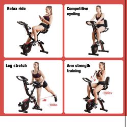 Folding Exercise Bike with Arm & Leg Bands, Foldable Stationary Bike for Seniors, Recumbent Exercise Bike for Home, Pluse Sensor, Back Rest, Large Sea