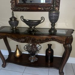 Console Table and Gold Mirror