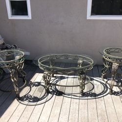 Bronze HEAVY Wrought Iron Sofa Table and End Tables with Thick Tempered Glass Top Contemporary