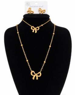 Elegant Gold Tone Stainless Steel Necklace bracelet & Earrings Set