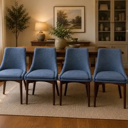 Set of 4 Blue Upholstered Dining Chairs