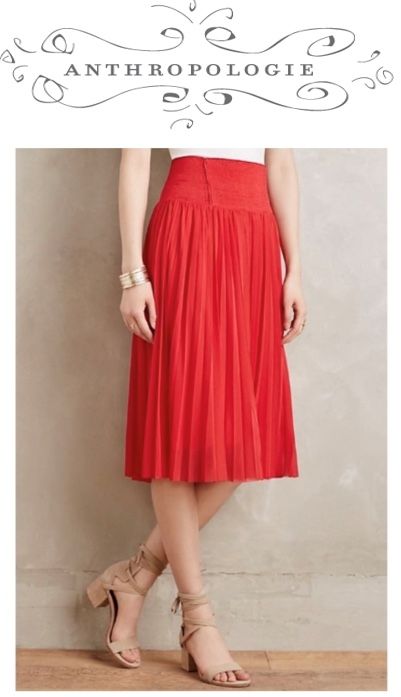 Anthropologie HD In Paris Carmina Red Pleated Midi Skirt Size Small