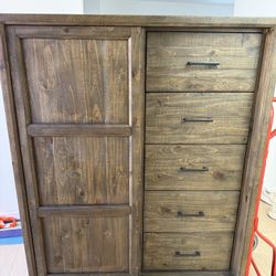 Wood 5-Drawer 3 Shelves Sliding Door 