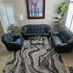 Green Leather Sofa And Table Set