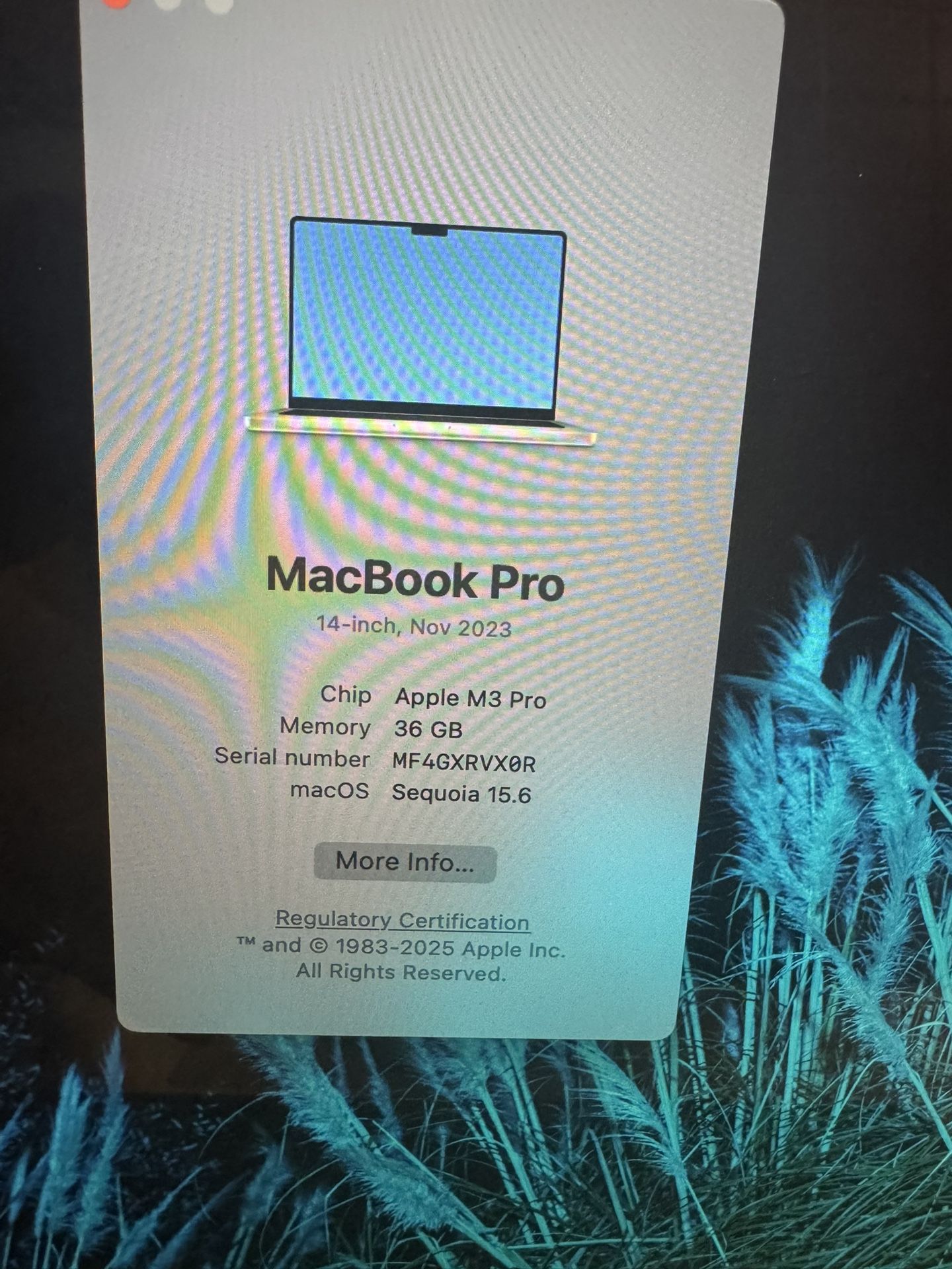 MacBook Pro 14 Inch 2023 M3 36gb Ram 1TB storage With Apple Care