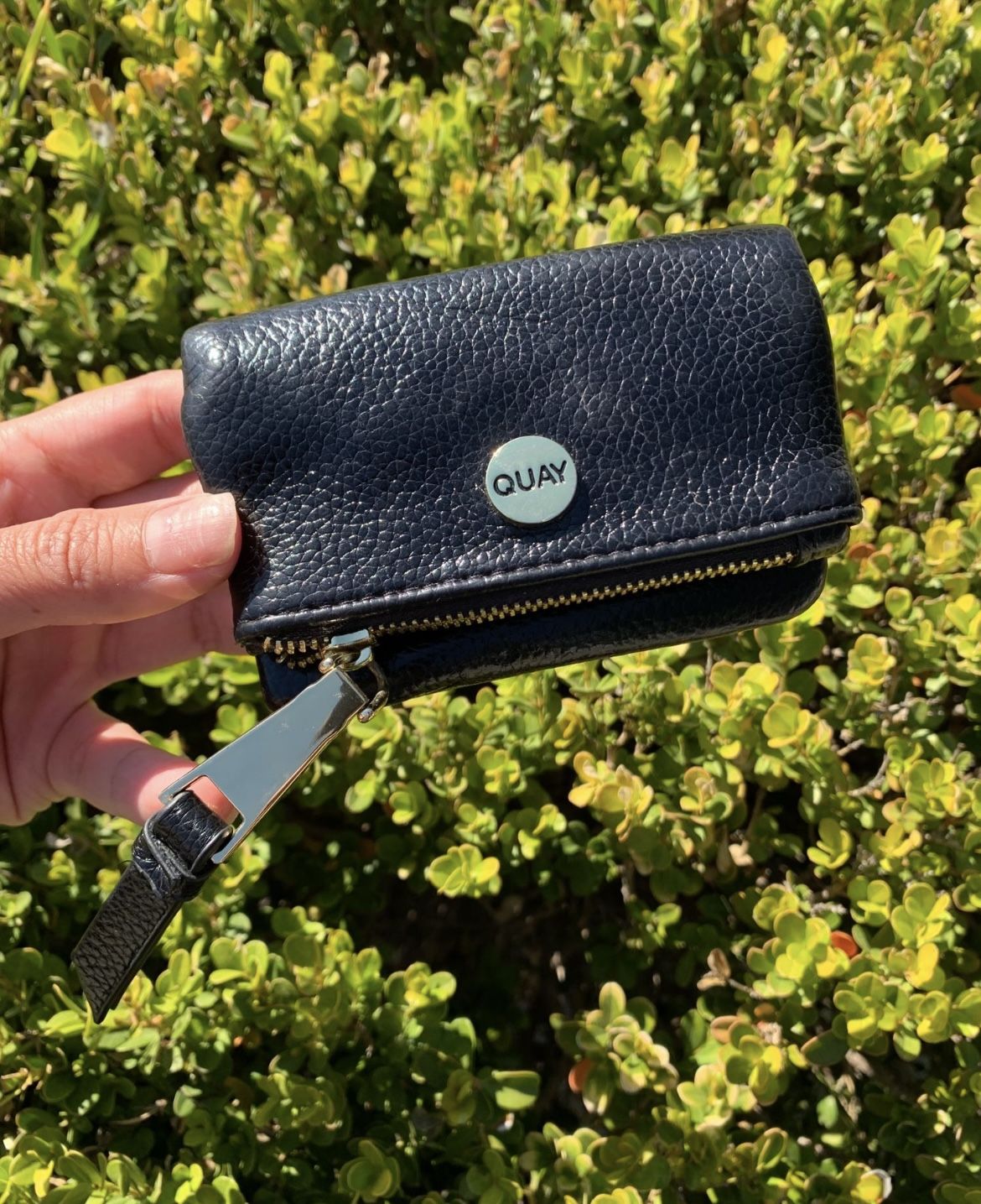 Quay Australia -Black Leather Wallet With Gold Zipper