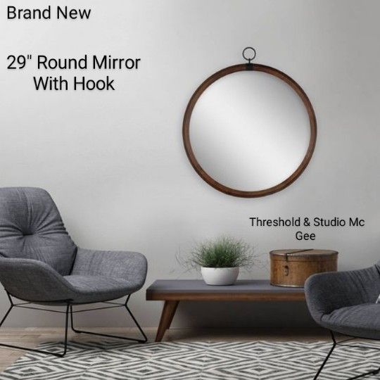 Brand New Threshold &Studio Mc Gee - 29" Round Mirror Whit Hook