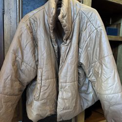 Brown Leather Puffer Jacket