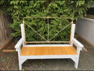 Beautiful Garden Bench With Antique Metal Headboard For Back * New*