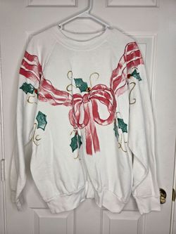VTG Ashleigh Martin Gallery Series Hand Painted Christmas Bow Sweatshirt XL