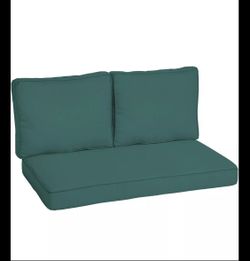 Outdoor Loveseat Cushion Set 46 x 26, Peacock Blue Green Texture