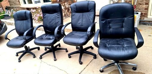 Set of 4 Black Leather Office Chairs