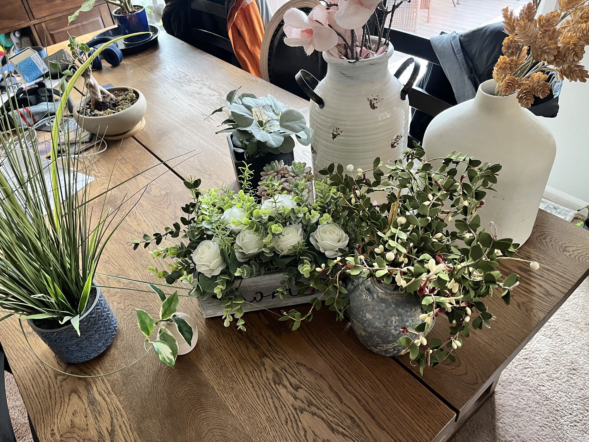 Lot Of Vases And Faux Flowers