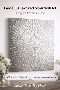 Modern Silver Wall Art ✨ Large 3D Textured Decor