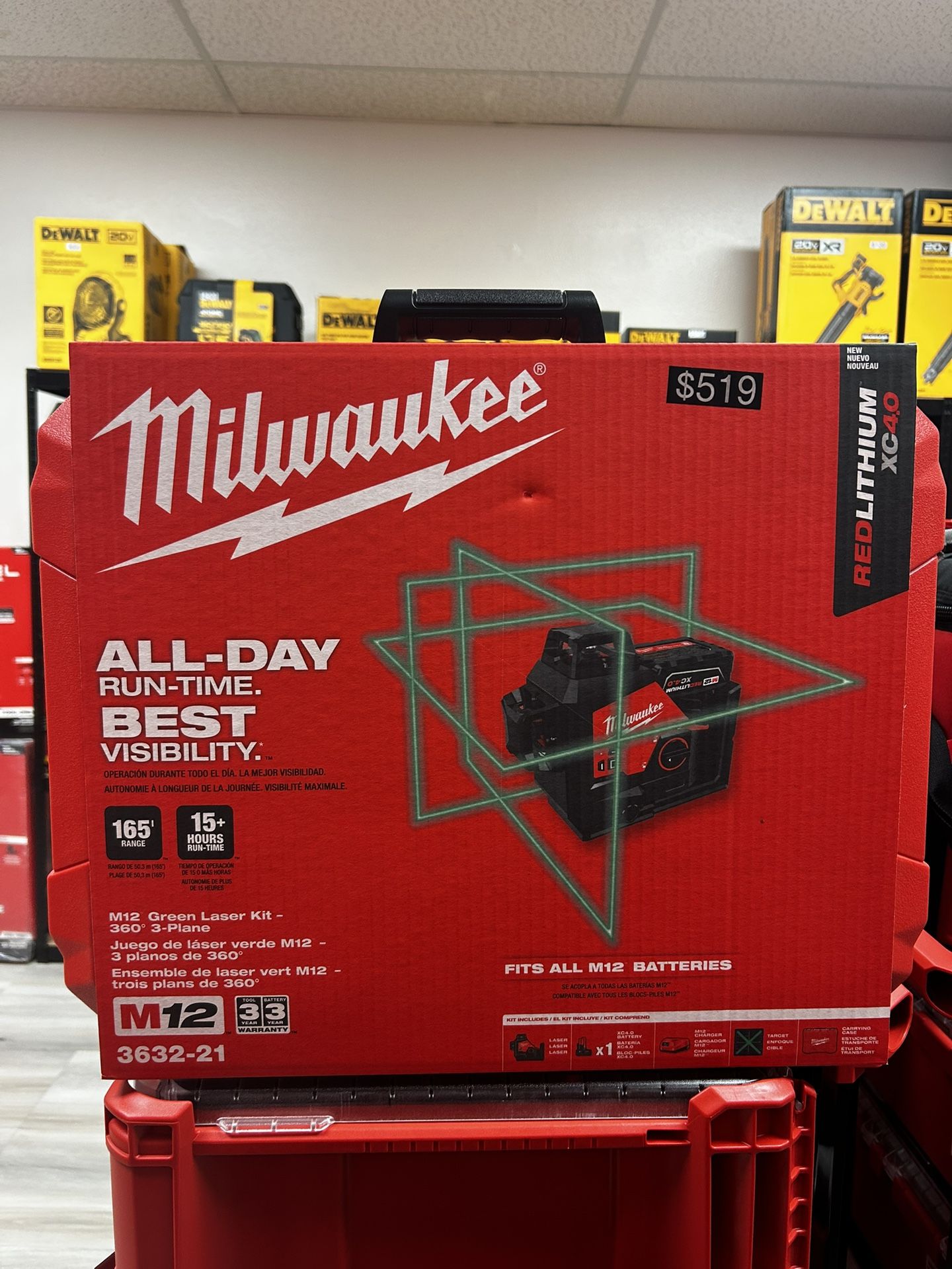 Milwaukee M12 Green Laser Kit 360 3 Planes