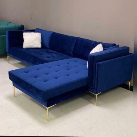 💙Naila Blue Velvet Sectional Couch |~ Special Price | Free Same Day Delivery 🚚↔️