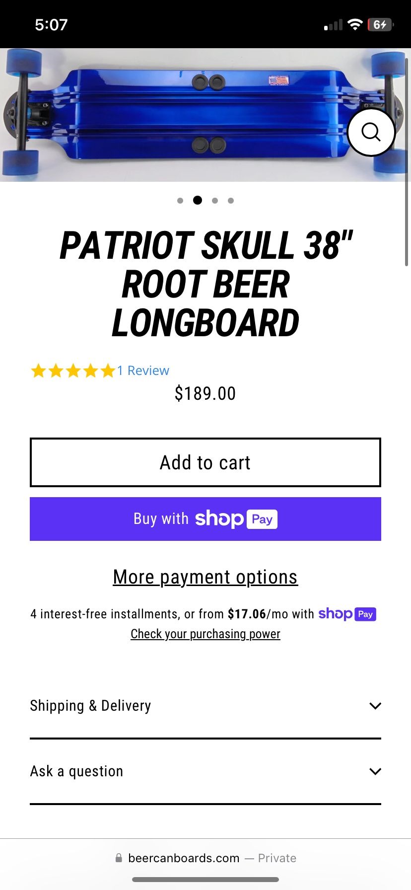 PATRIOT SKULL 38" ROOT BEER LONGBOARD