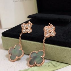 Authentic Van Cleef & Arpels18K Rose Gold Drop Earrings  With Diamonds & Mother-of-pearl