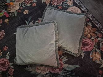 Set of 2 Velvet Blue/teal Throw Pillows with Fringe Trim $5!!!