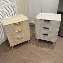 Wood 3 Drawers Dresser Fluted Night Stand with Charging Station
