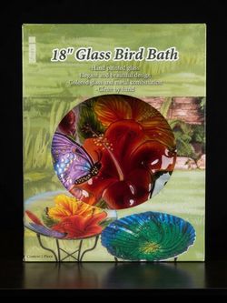 18" Hand Painted Glass Bird Bath