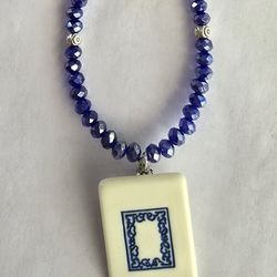 MAHJONG LOVERS UNIQUE BOUTIQUE DESIGNER  SWAROVSKI BEADED ROYAL BLUE 19"NECKLACE
