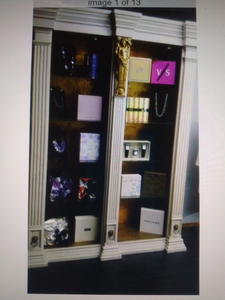 Italian Style Tall Cabinet With Glass Shelves. Shelf. Curio