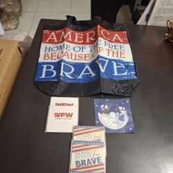 "NEW " Home Of The Free Because Of The Brave,  Includes Spacious Carrying Tote, VFW Christmas CD & 8 Coasters Market Value $25