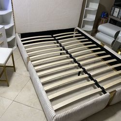 White And Gold Queen Bed Frame