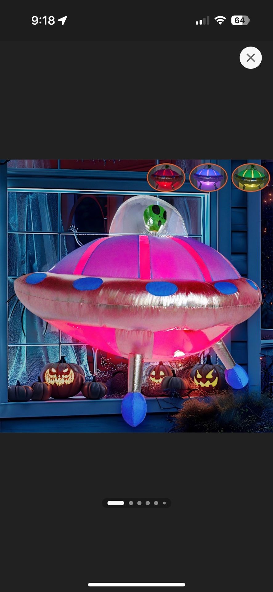Joyfy 4.5 FT Halloween Inflatable Outdoor Decorations, Inflatable Alien UFO with Color Changing LEDs for Halloween Window Yard Garden Lawn Decoration