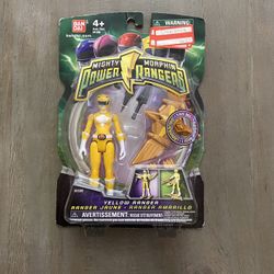 In Hand, Brand New, Never Opened Bandai Mighty Morphin Power Rangers - Yellow Ranger with Dino Flyer 4” Action Figure