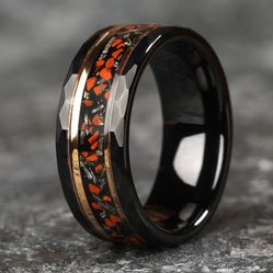 Men's Women's 8mm Tungsten Carbide Black Garnet Comfort-Fit Engagement Wedding Band 