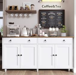 Buffet Cabinet with Storage, Sideboard Coffee Bar Cabinet, White