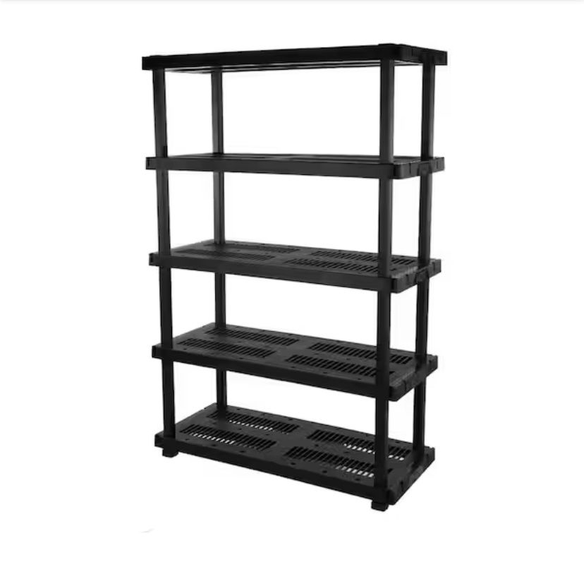 HDX 5 Tier Plastic Adjustable Garage Storage Shelving Unit in Black (48 in. W x 75 in. H x 20 in. D)