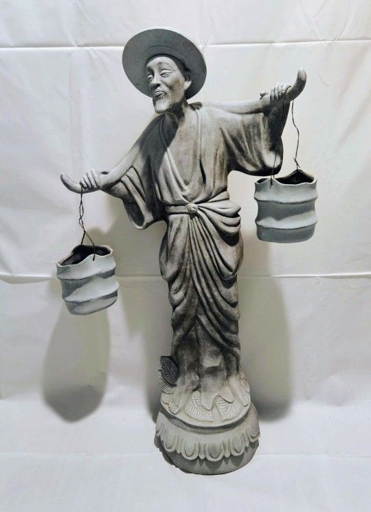 Vintage Asian Man Water Carrier 24" Statue! (Resin)