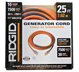 RIDGID 25 ft. 10/4 Heavy-Duty Outdoor L14-30 Amp Generator Extension Cord with Lighted End