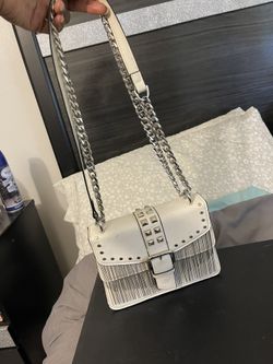 Small White & Silver Tassel Flap Purse 