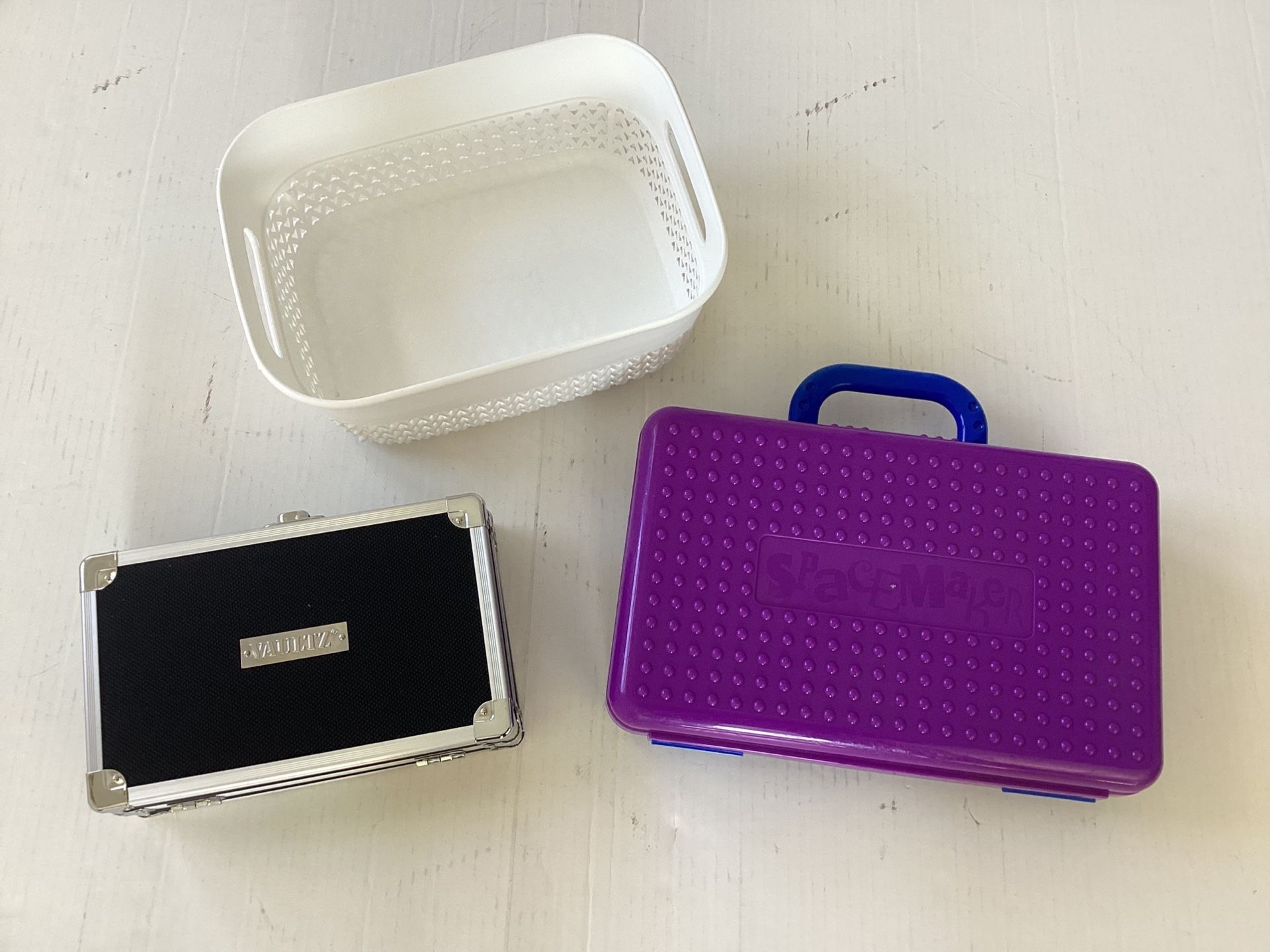 3 Preowned Storage Containers Cases Baskets Art / School Supply Organizers VAULTZ Lock Box SPACEMAKER II