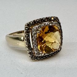 LeVian 14KT Y/G Genuine Diamond &  Citrine Ladies Ring