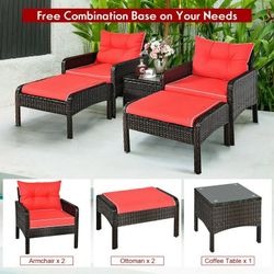5-Piece Outdoor Patio Conversation Set – Wicker Chairs with Ottomans & Table