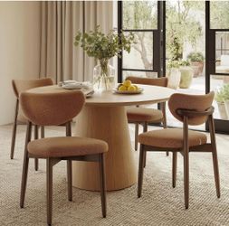 Wooden Dining Chairs Set of 4, Upholstered Kitchen Chairs Solid Wood Legs, Ergonomic Curved Backrest, Built-in Handle, Mid Century Modern, for Kitchen