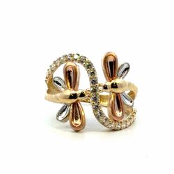 Woman’s Ladies 14k Tricolor Rose White Yellow Gold CZ Cubic Zirconia Double Dragonfly Ring Size 7 GP3135441