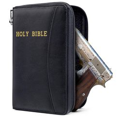 Concealed Carry Gun Pouch, Digit Lock Holy Bible Leather Soft Pistol Case, black
