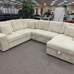 Brand New! 3 Monthly Payments! Corduroy Sectional With Pullout Bed