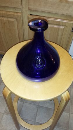 Vintage cobalt blue early hand blown large bottle