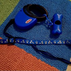 Blue Small Dog Collar And Retractable Leash