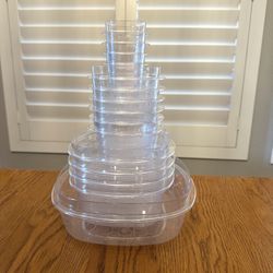 $20 - Gently used Rubbermaid Flex and Seal 30 piece food storage containers.  Clear base makes it easy to see contents.  Bases and lids nest neatly in
