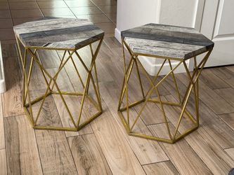 Hexagonal Geometric Gold Side Tables x2