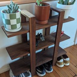 Mid-Century Modern Walnut wood plant stand, shelf