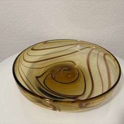 Amber Swirl Glass Bowl Handblown Mexico 